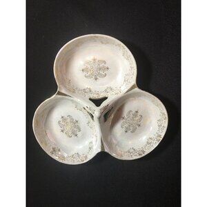 Norcrest Fine China Divided 3 Section Trinket Candy Dish Gold Garland Made Japan